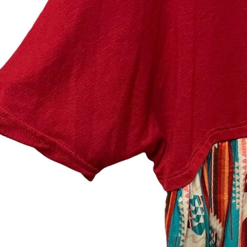Crazy Train Red & Turquoise Tribal Print Oversized Boho WesternTop - Size M - Picture 5 of 11
